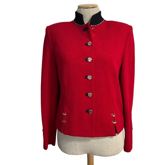 St. John Collection Womens Sz 8 Red Knit Blazer & Black Tank Set Gold Button - Picture 13 of 14